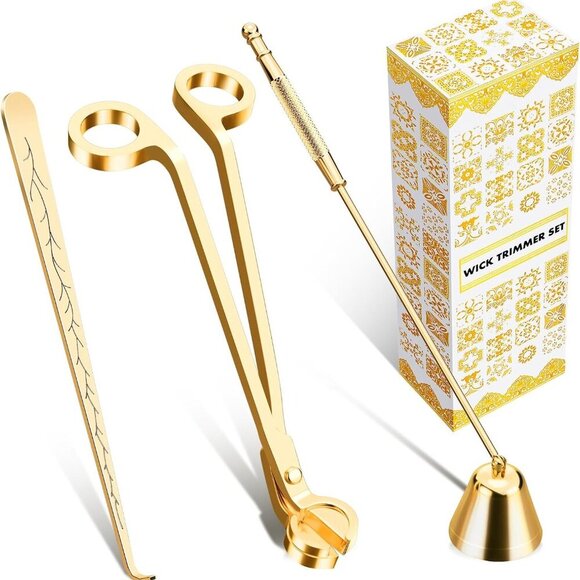 Other - Elegant Stainless Steel Candle Care Set: Wick Trimmer, Snuffer & Dipper in Gold